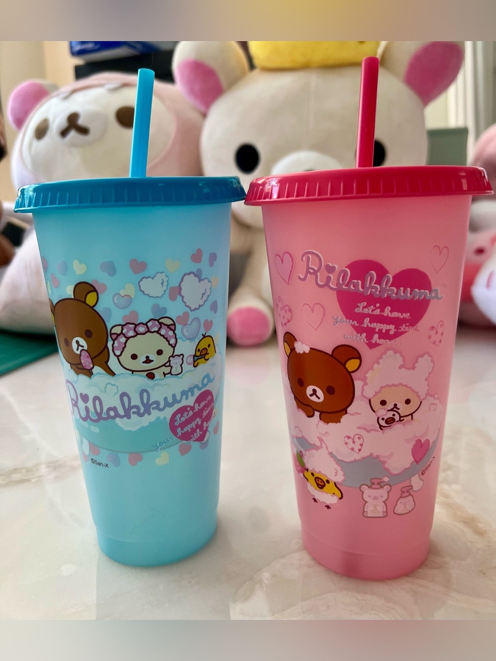 Rilakkuma Reusable Cherry Blossom Coffee Cups and Color changing Tumbler Set